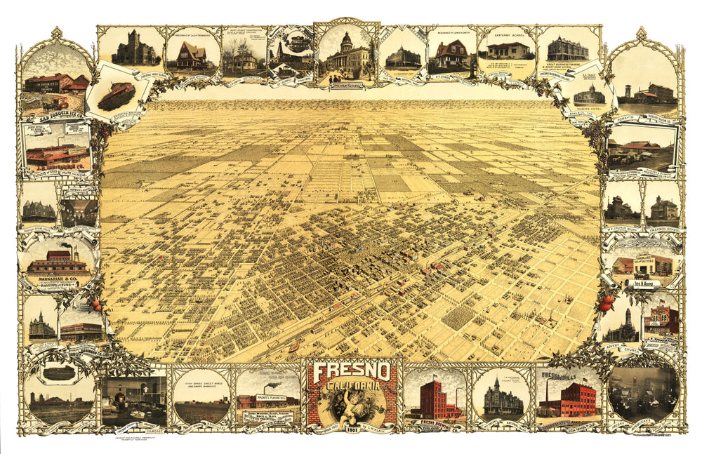 Vintage Map of Fresno, California 1901 print style example