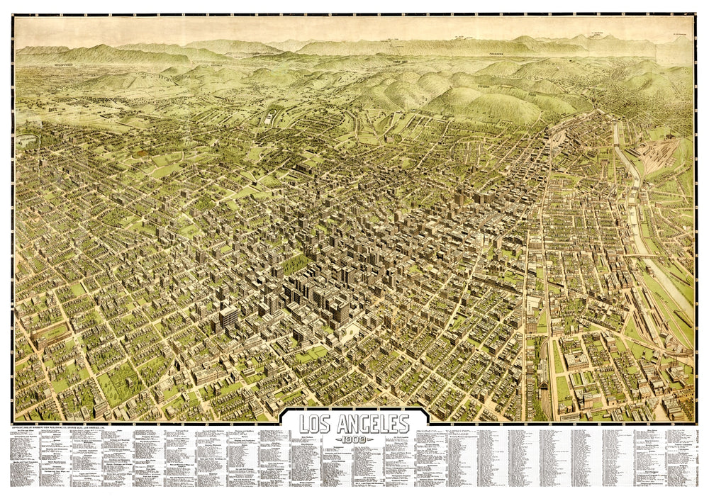 Vintage Map of Los Angeles, California 1909 print style example