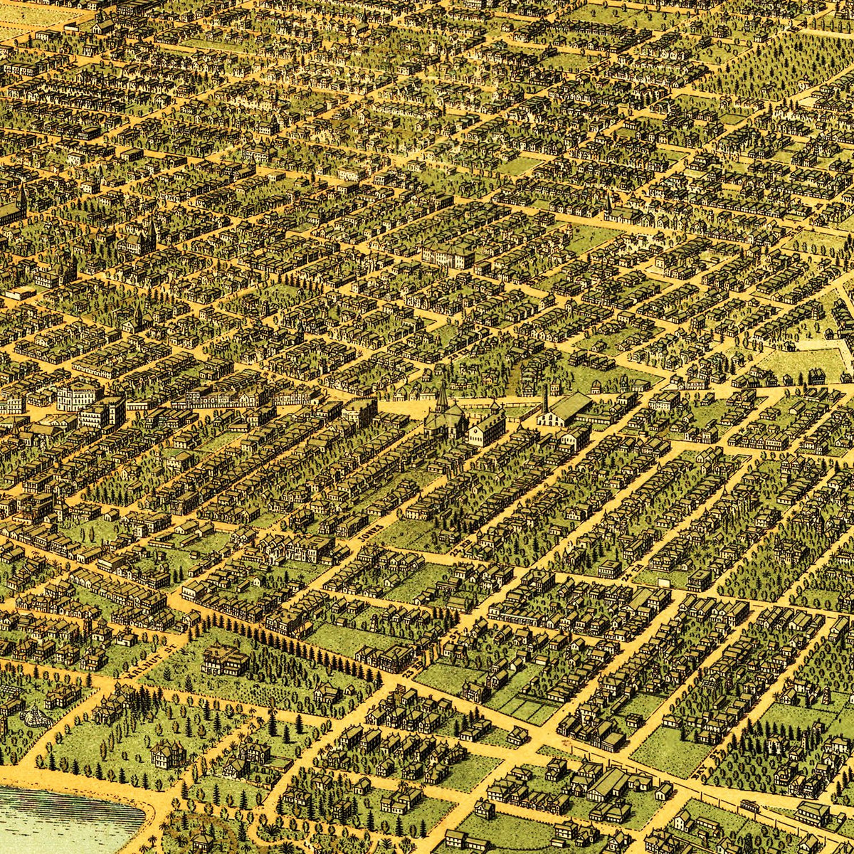 Restored historic details from the 1900 city map of Oakland, California