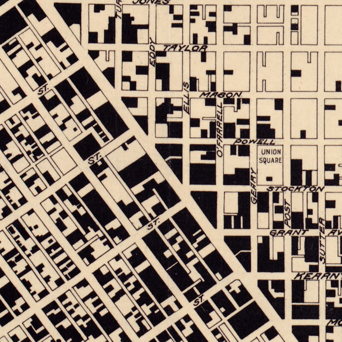 Restored historic details from the 1908 city map of San Francisco, California