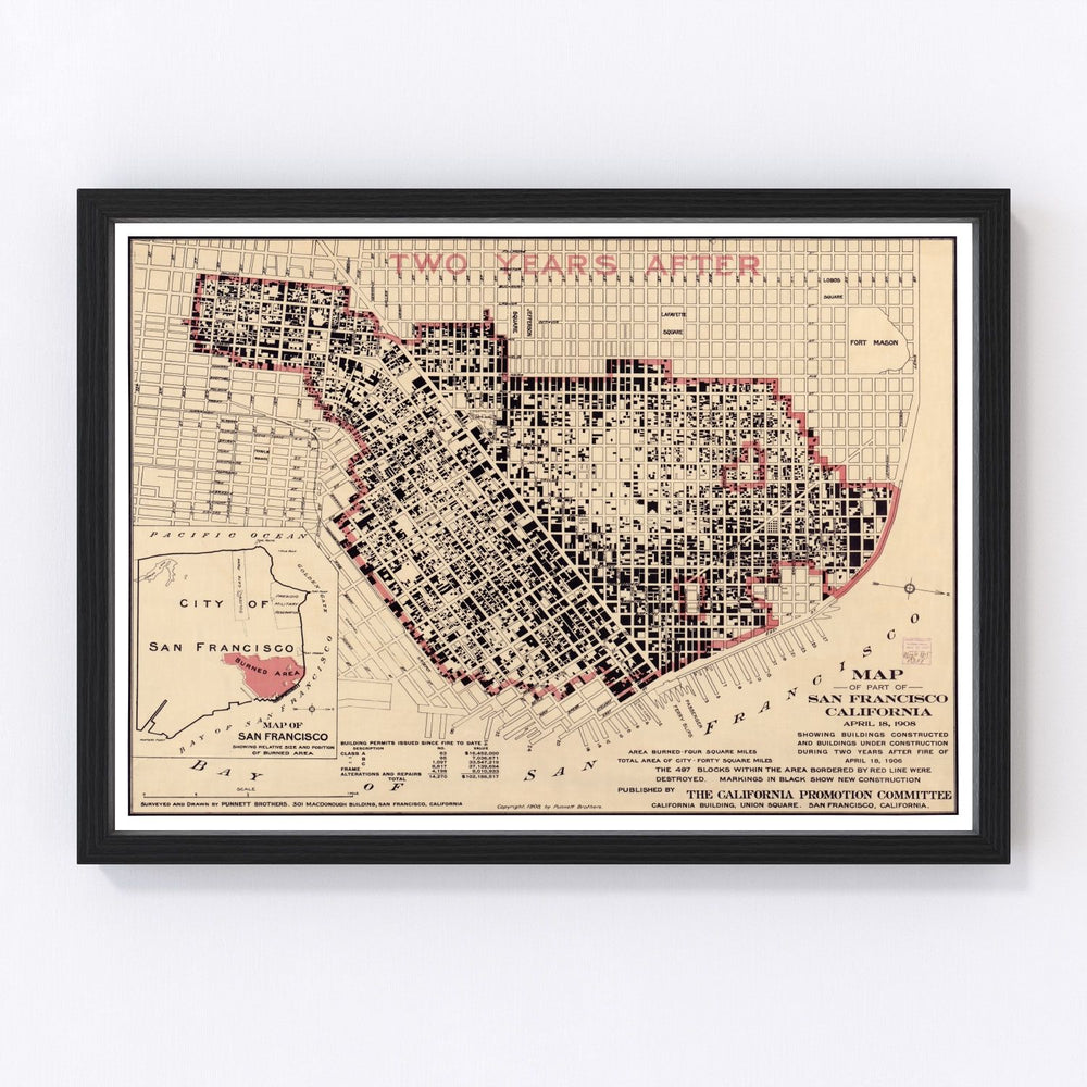 San Francisco Vintage Map 1908
