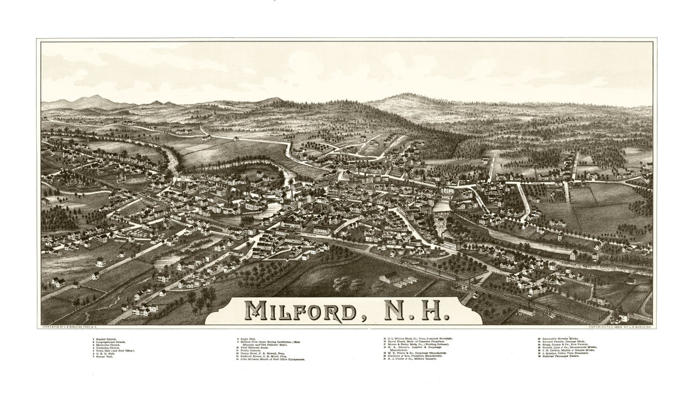 Vintage Map of Milford, New Hampshire 1886 print style example
