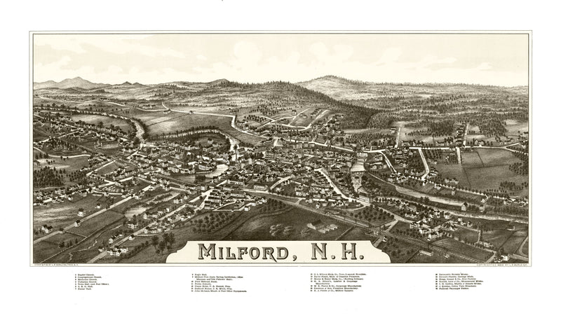 Size comparison using Vintage Map of Milford, New Hampshire 1886