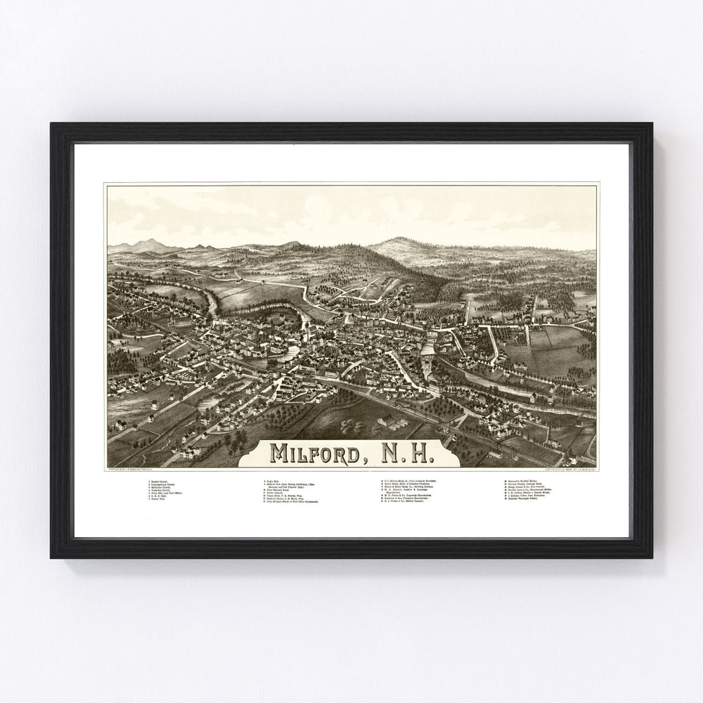 Milford Vintage Map 1886