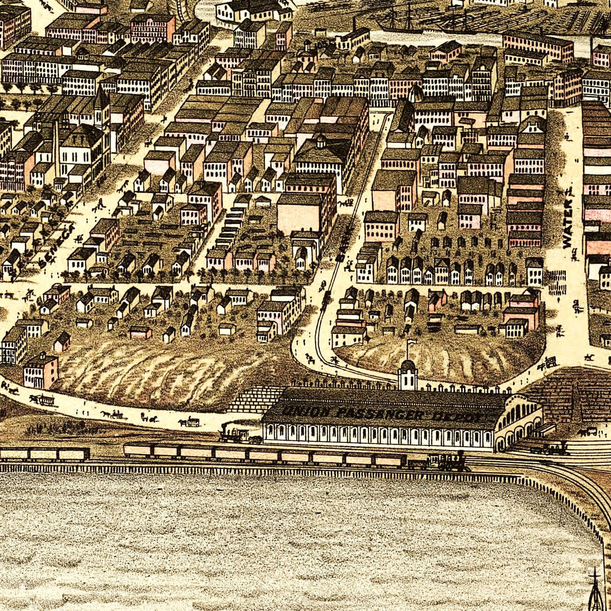 Restored historic details from the 1877 city map of Cleveland, Ohio