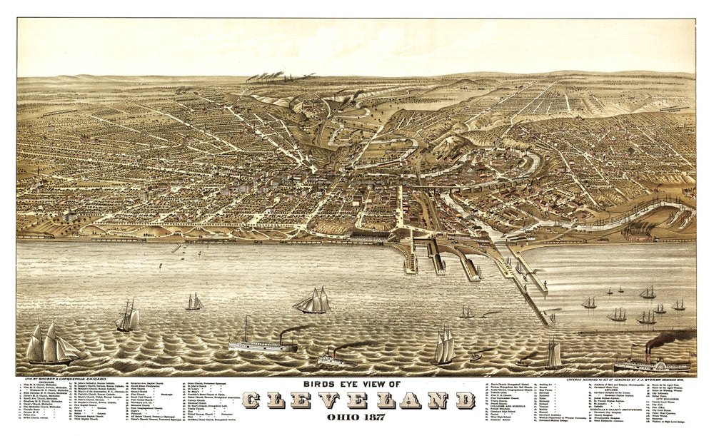 Vintage Map of Cleveland, Ohio 1877 print style example
