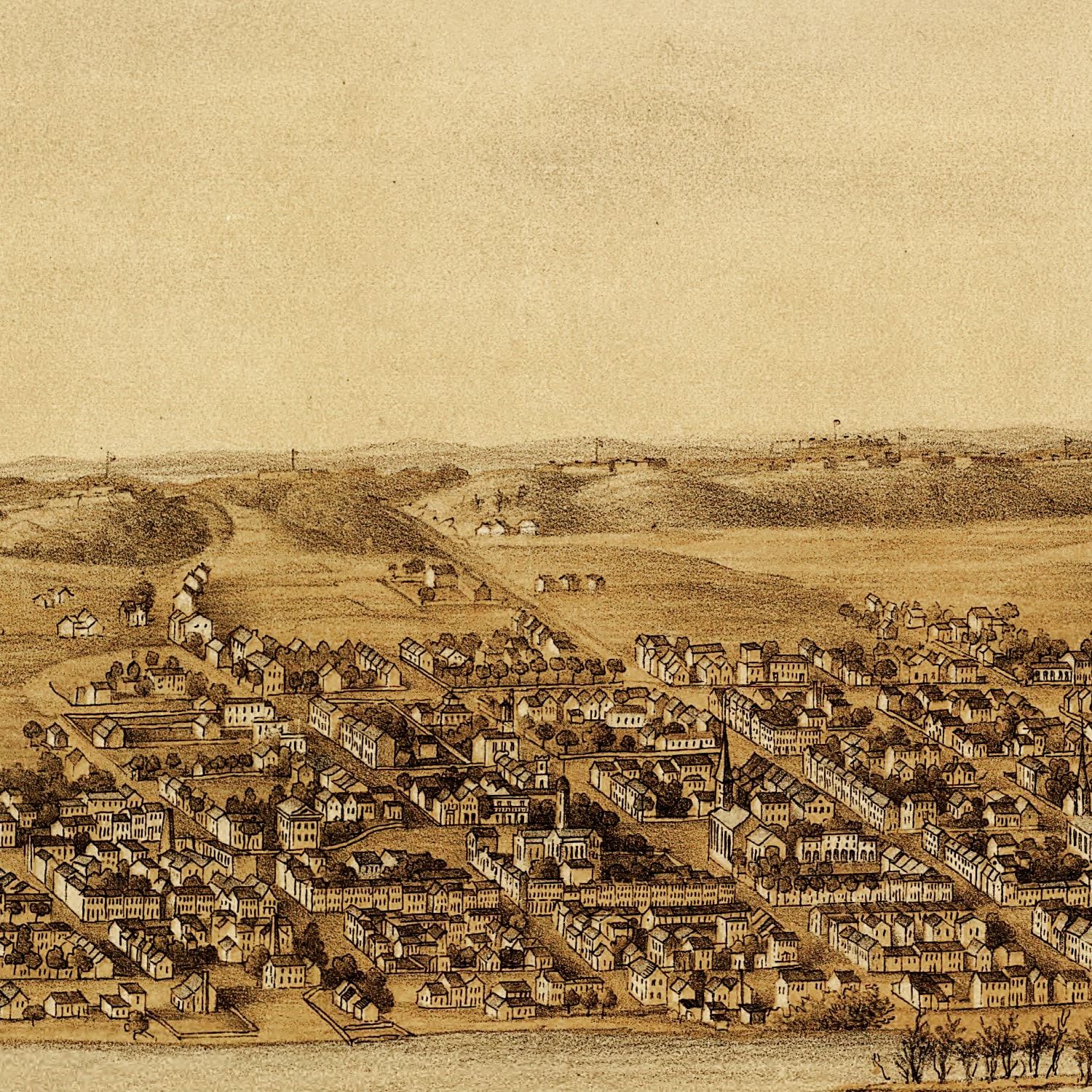 Restored historic details from the 1862 city map of Fredericksburg, Virginia