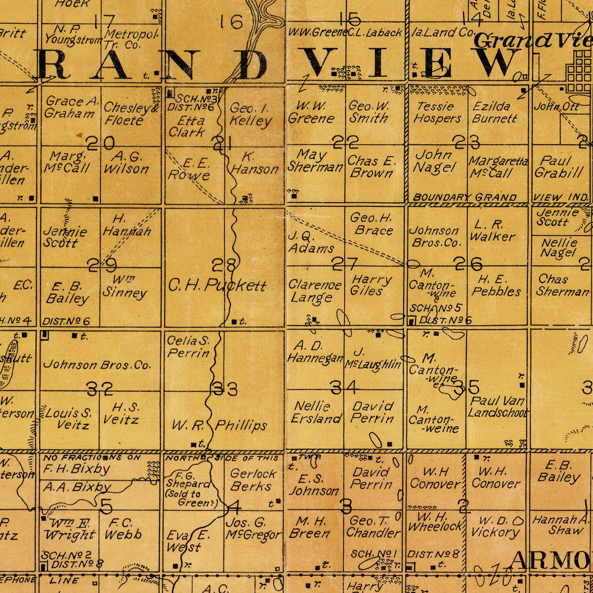 Restored historic details from the 1900 county map of Douglas County, South Dakota