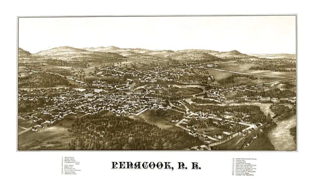 Vintage Map of Penacook, New Hampshire 1887 print style example