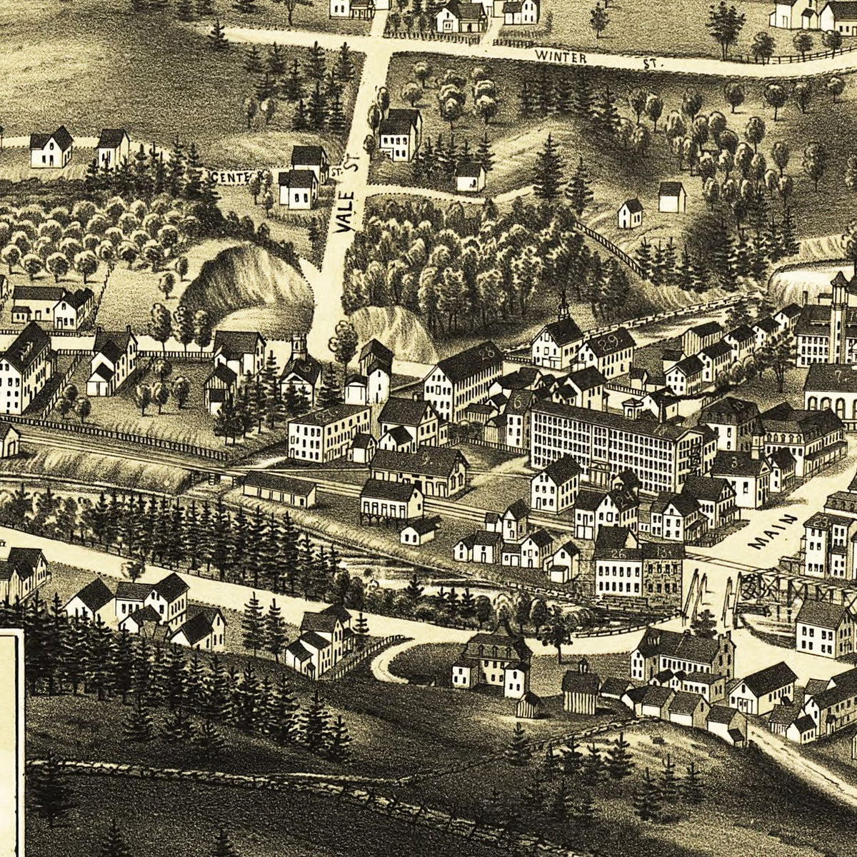 Restored historic details from the 1886 city map of Peterborough, New Hampshire