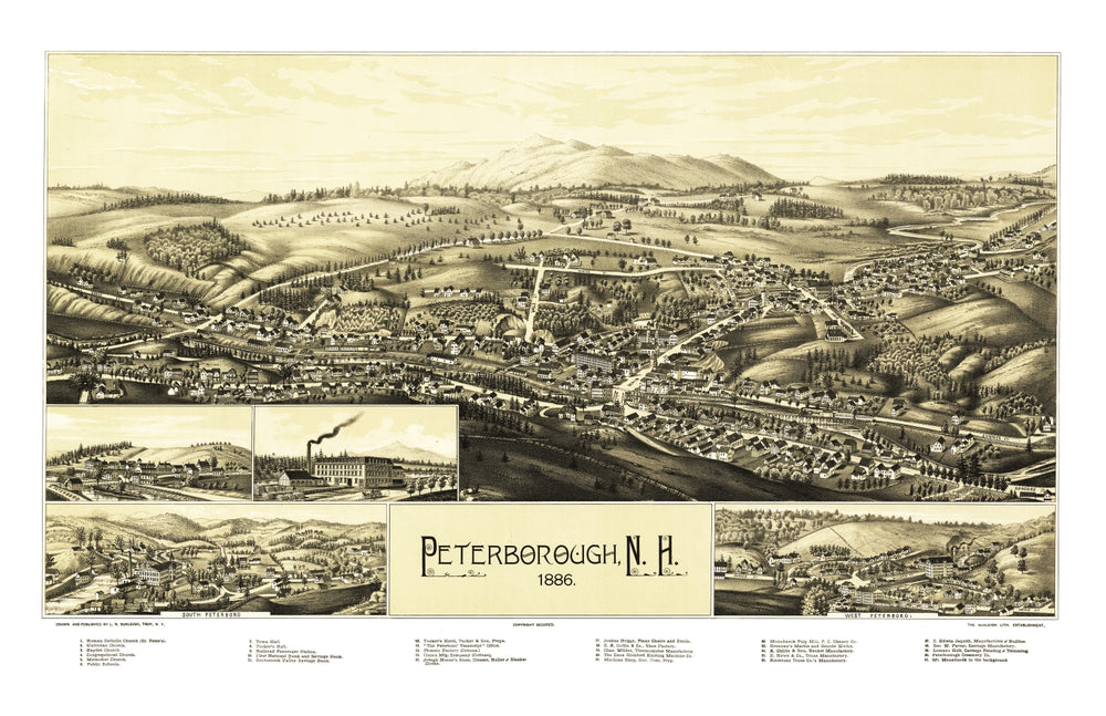 Vintage Map of Peterborough, New Hampshire 1886 print style example