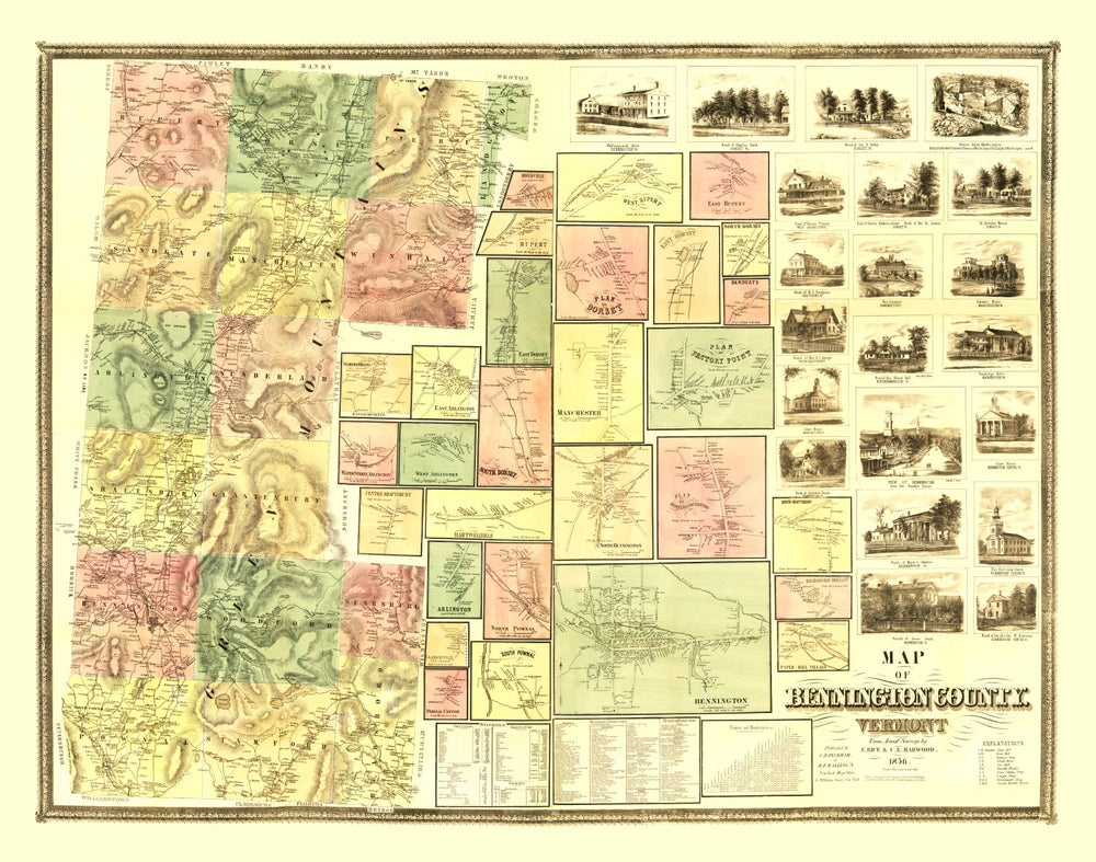 Vintage Map of Bennington County, Vermont 1856 print style example