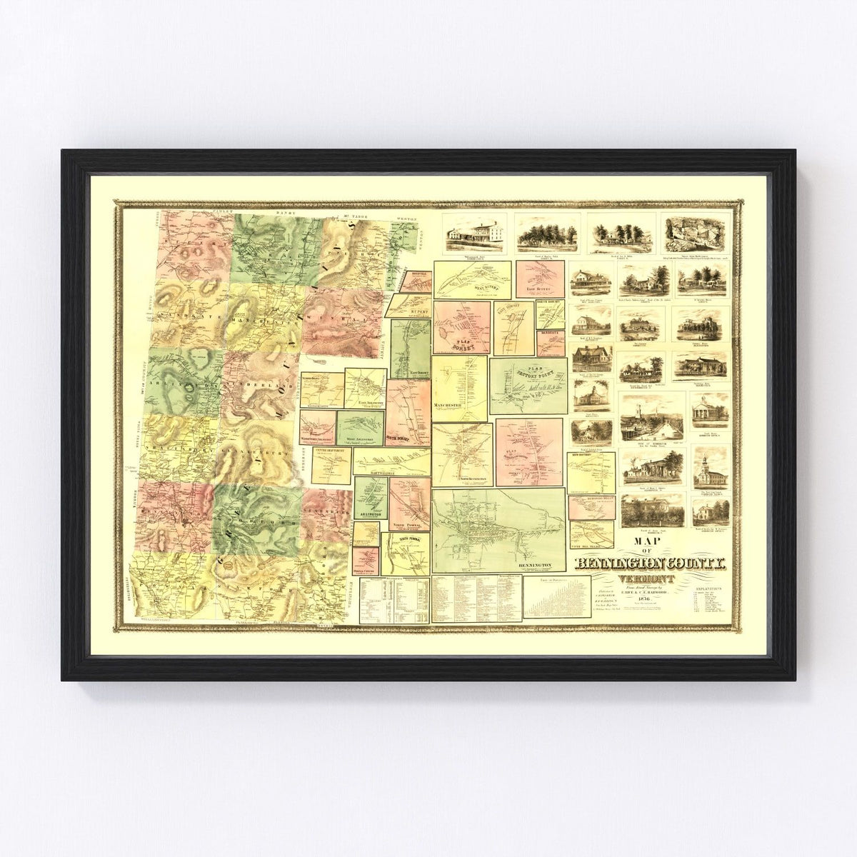 Bennington County Vintage Map 1856
