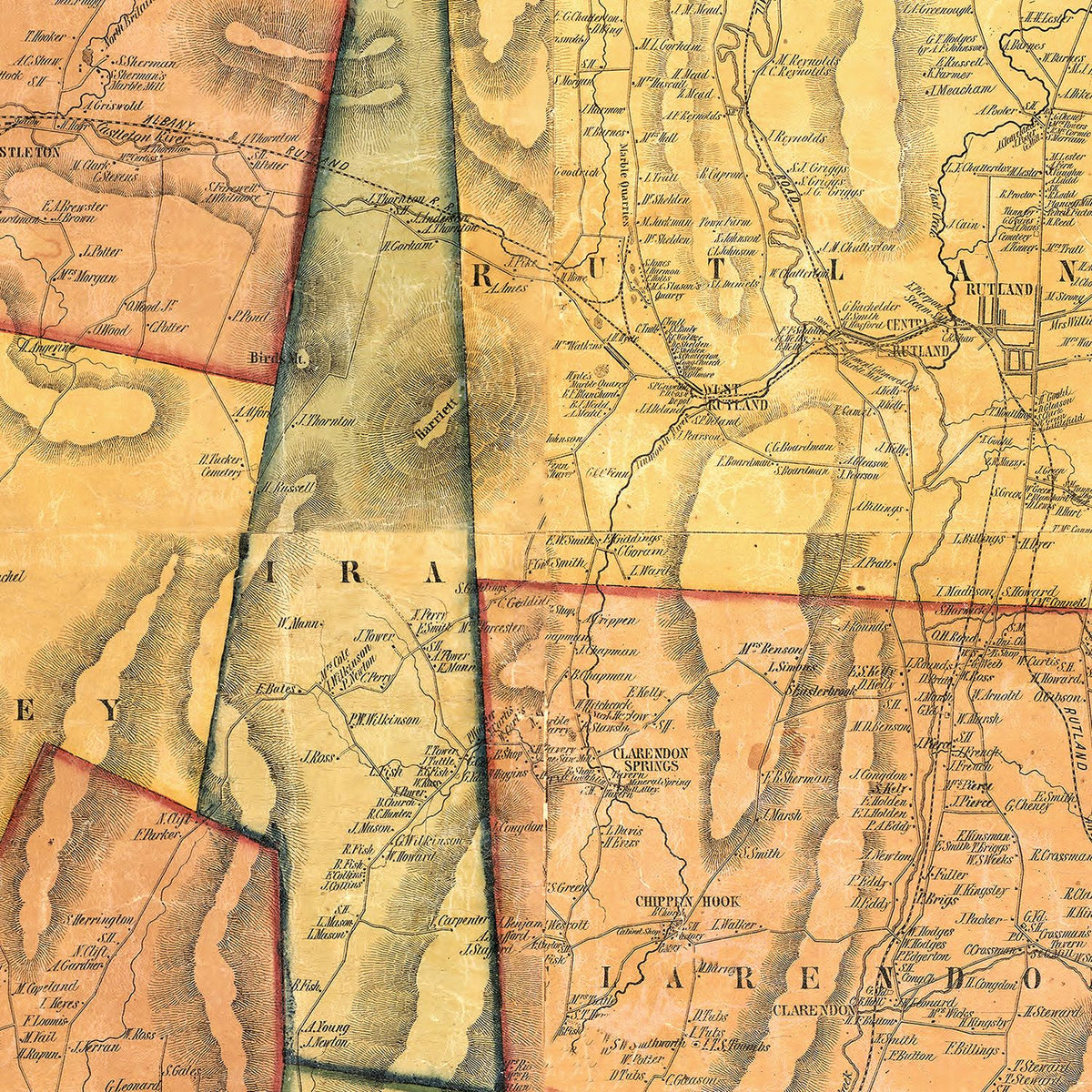 Restored historic details from the 1854 county map of Rutland County, Vermont