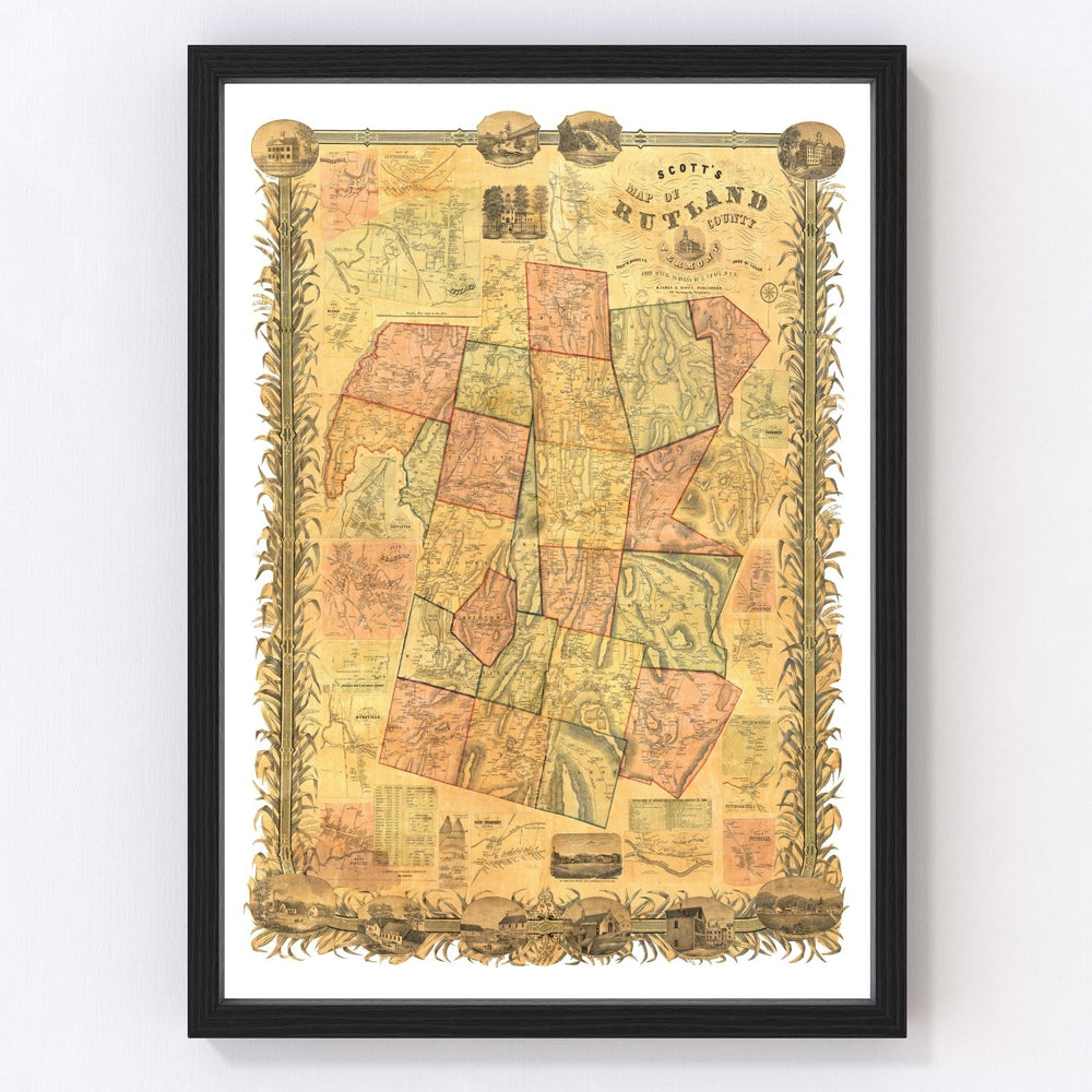 Rutland County Vintage Map 1854