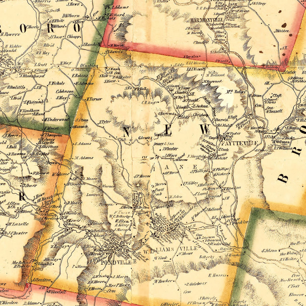 Restored historic details from the 1856 county map of Windham County, Vermont