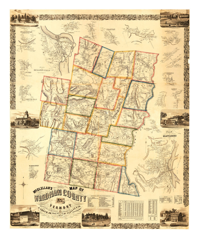 Size comparison using Vintage Map of Windham County, Vermont 1856