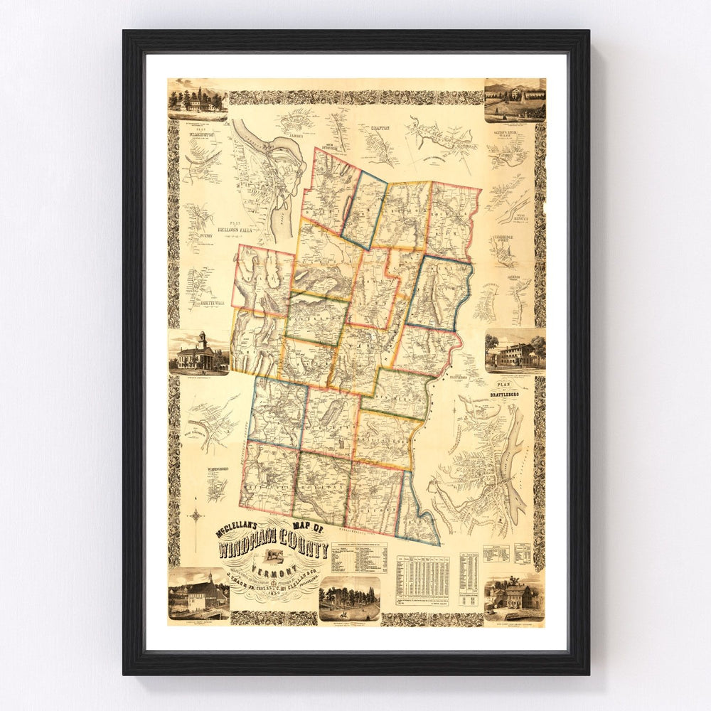 Windham County Vintage Map 1856
