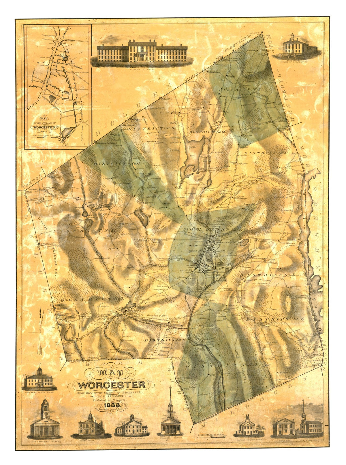 Preview of Vintage Map of Worcester County, Massachusetts 1833