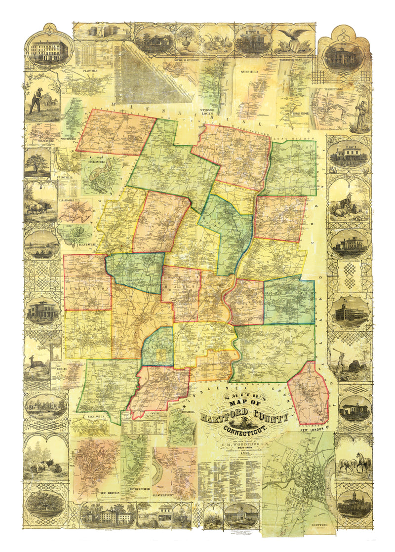 Size comparison using Vintage Map of Hartford County, Connecticut 1855