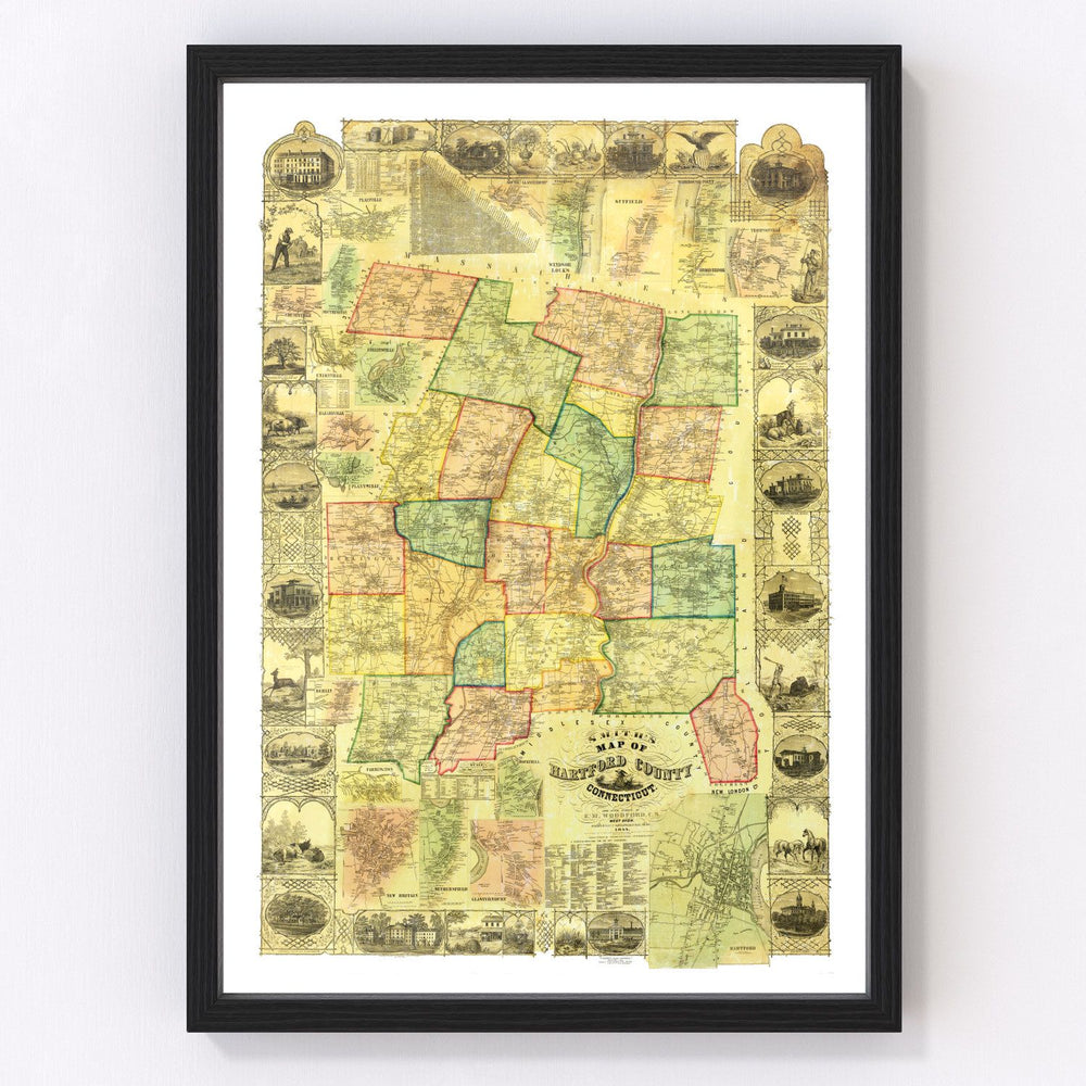 Hartford County Vintage Map 1855