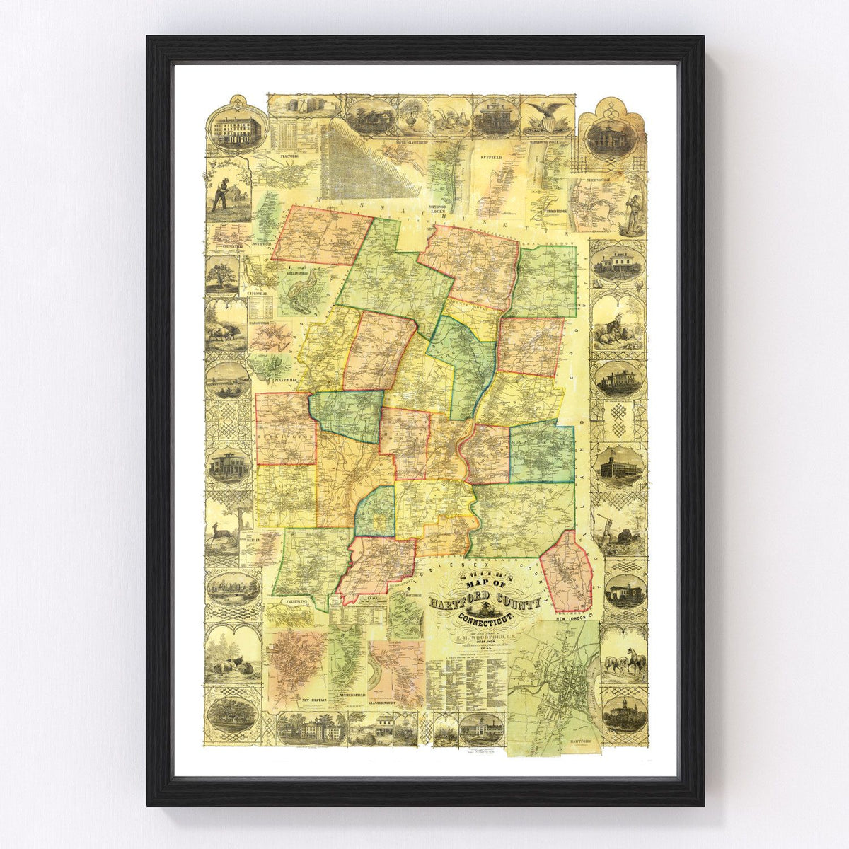 Hartford County Vintage Map 1855