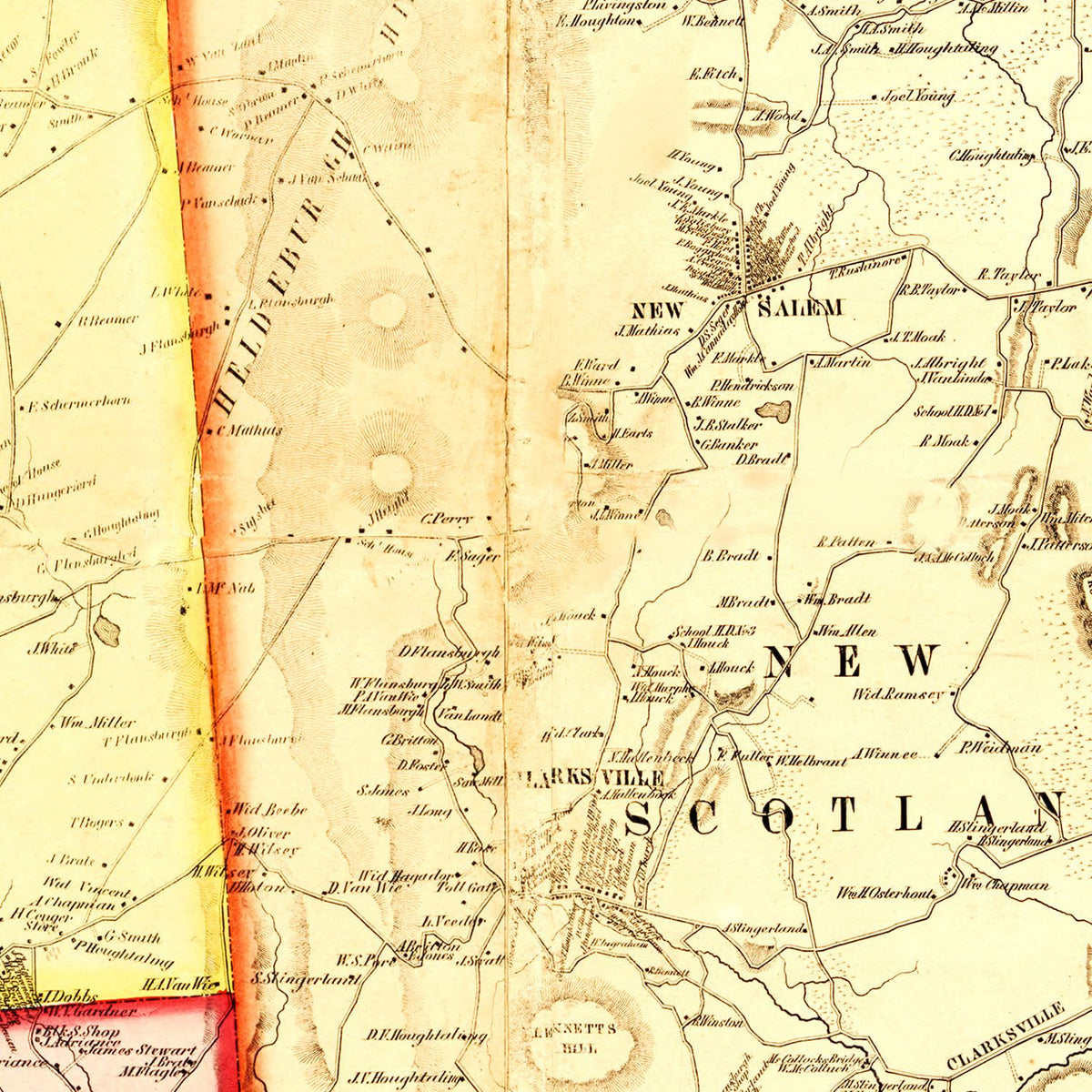 Restored historic details from the 1854 county map of Albany County, New York