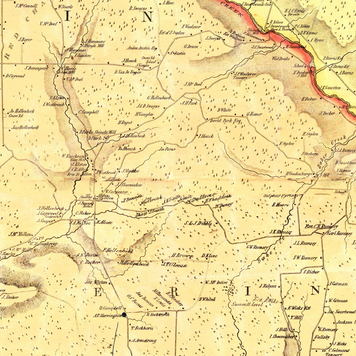 Restored historic details from the 1853 county map of Chemung County, New York