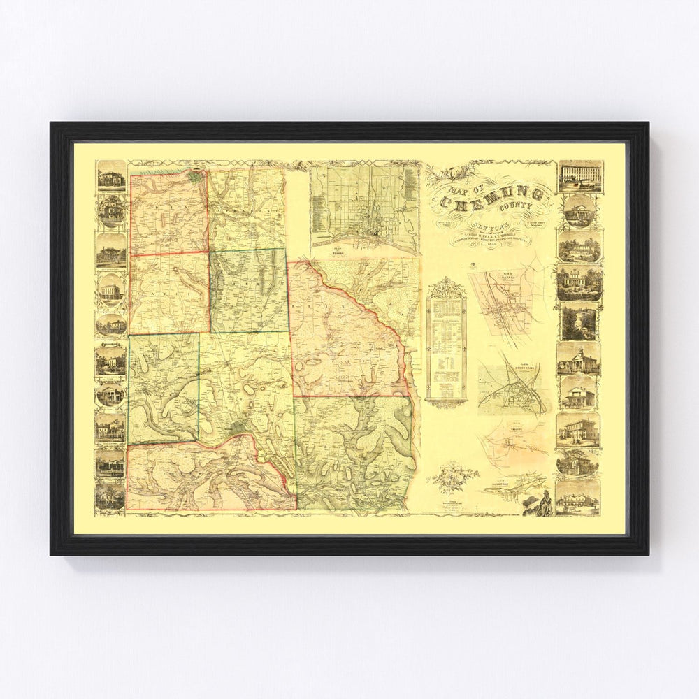 Chemung County Vintage Map 1853