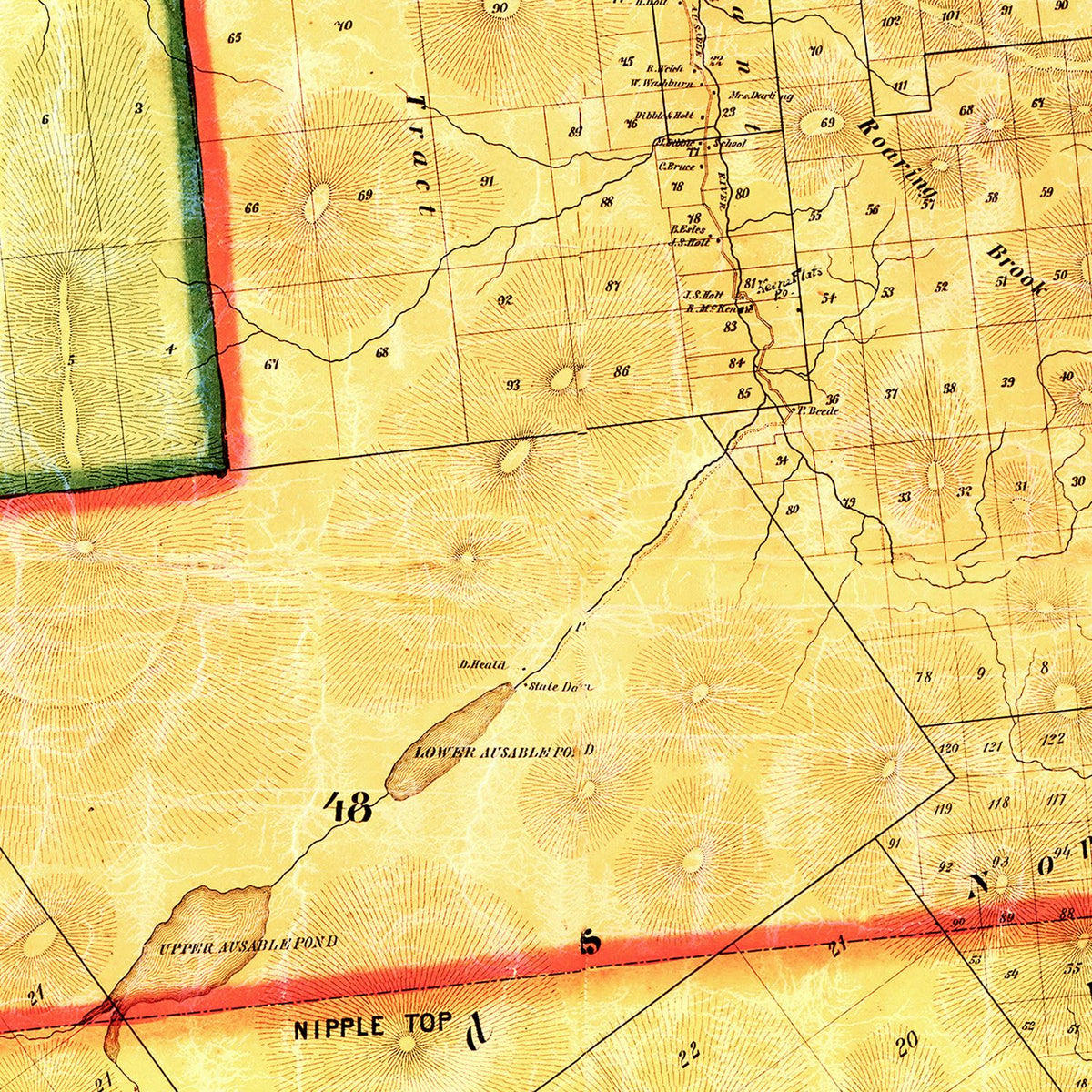 Restored historic details from the 1858 county map of Essex County, New York