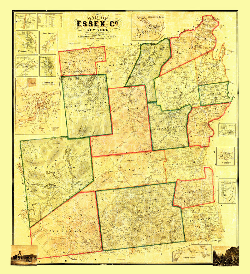 Size comparison using Vintage Map of Essex County, New York 1858