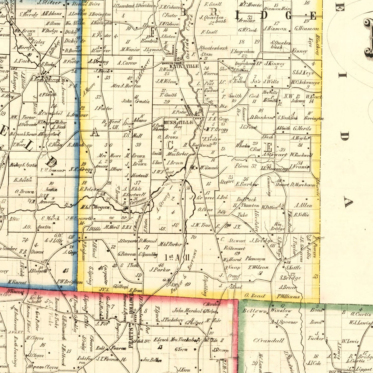 Restored historic details from the 1853 county map of Madison County, New York