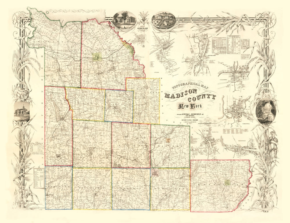 Vintage Map of Madison County, New York 1853 print style example