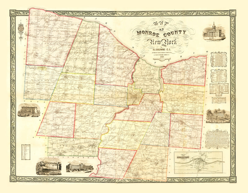 Size comparison using Vintage Map of Monroe County, New York 1852