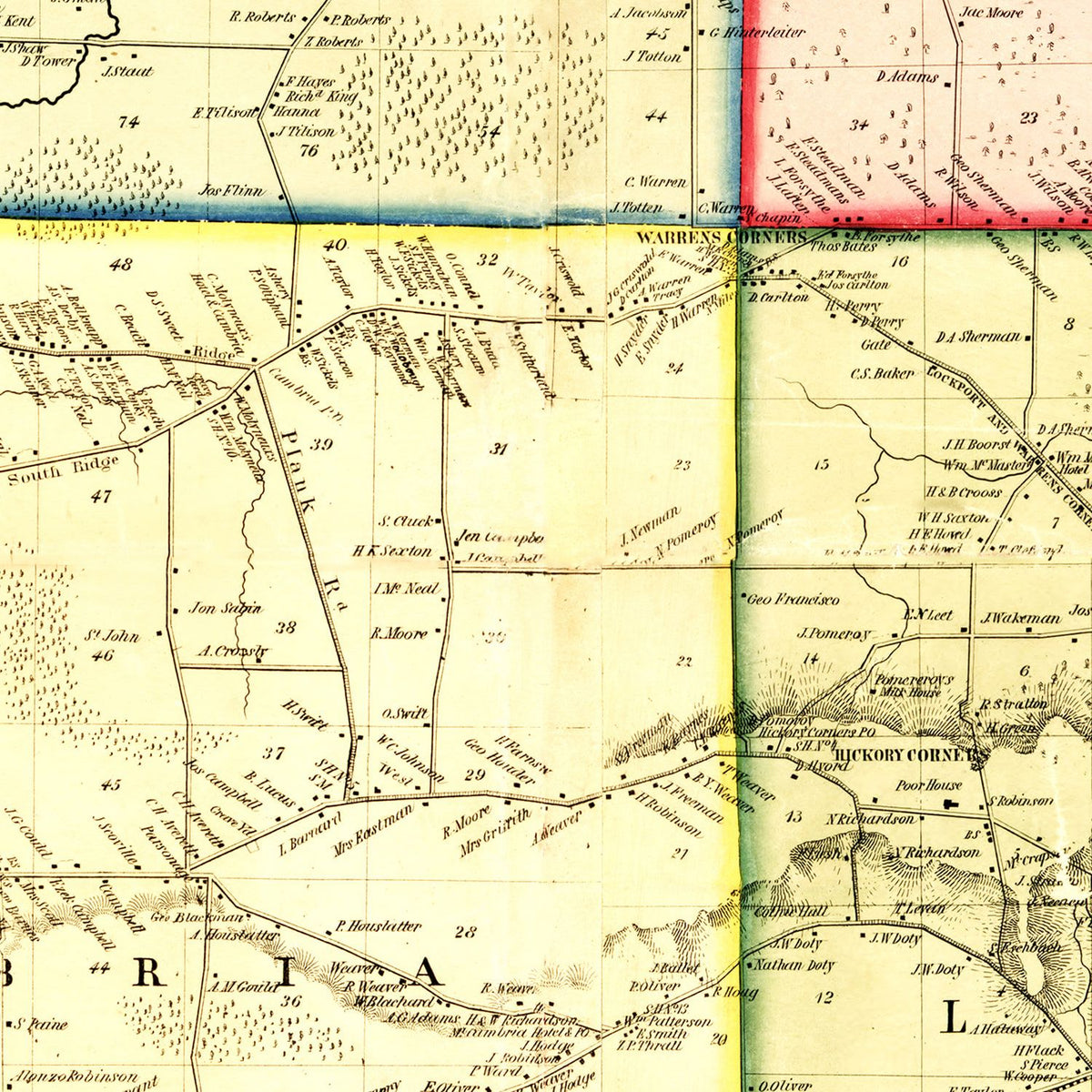 Restored historic details from the 1852 county map of Niagara County, New York