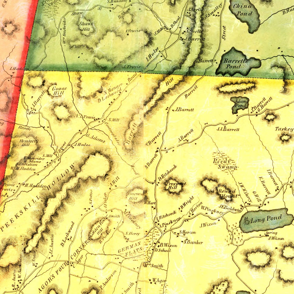 Restored historic details from the 1854 county map of Putnam County, New York