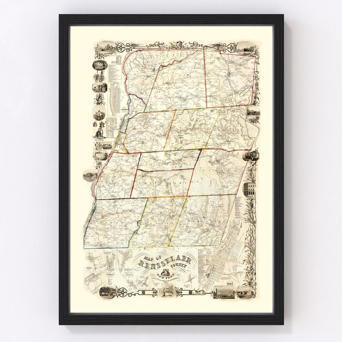 Rensselaer County Vintage Map 1854