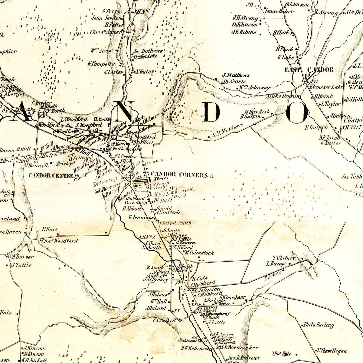 Restored historic details from the 1855 county map of Tioga County, New York