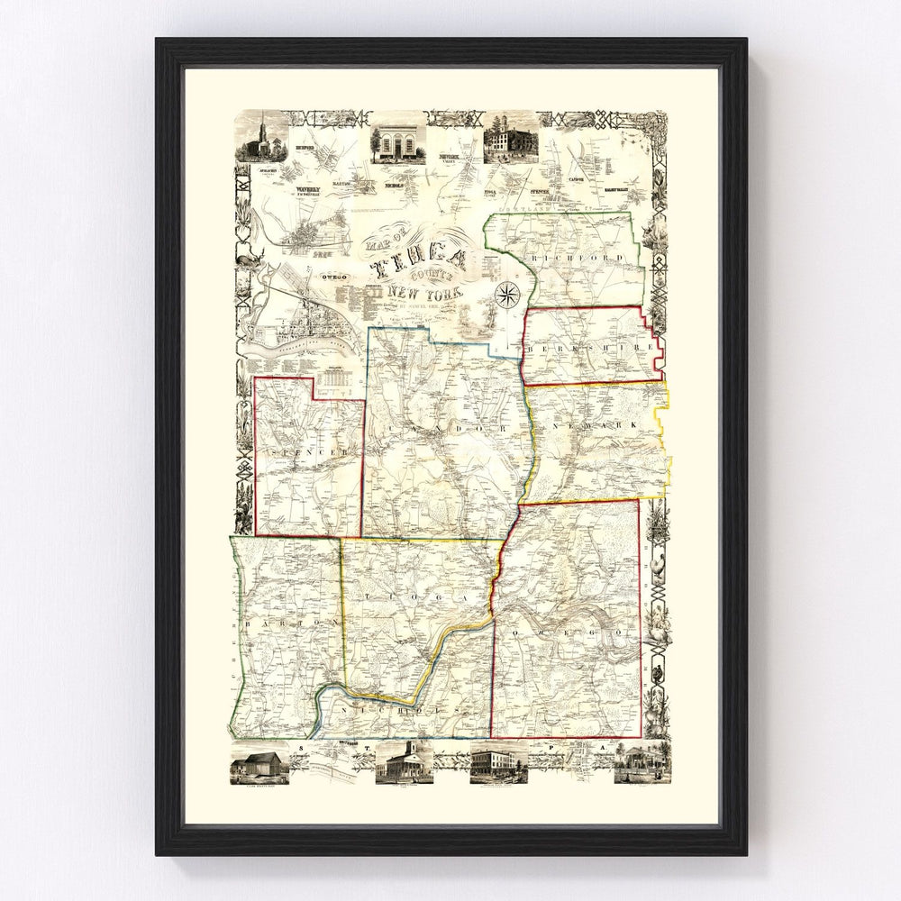Tioga County Vintage Map 1855