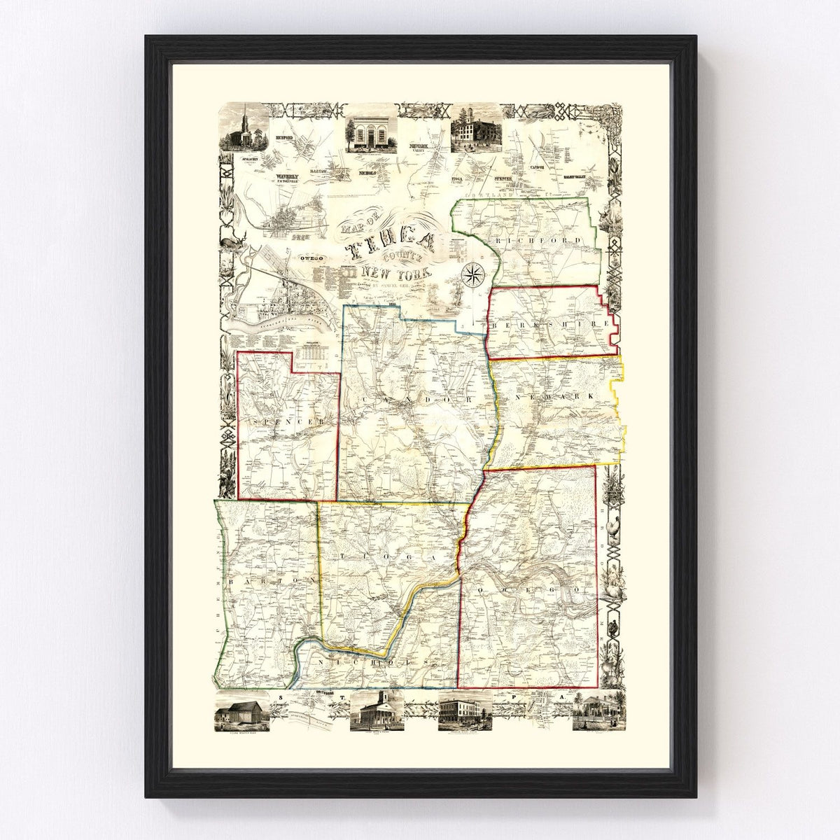 Tioga County Vintage Map 1855