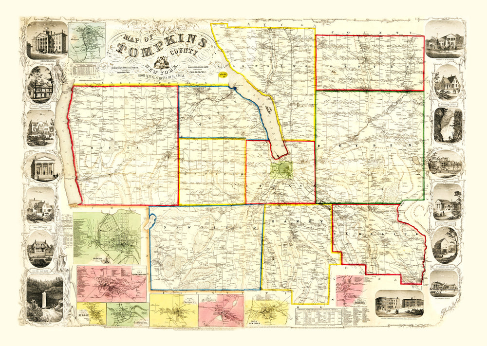 Vintage Map of Tompkins County, New York 1853 print style example