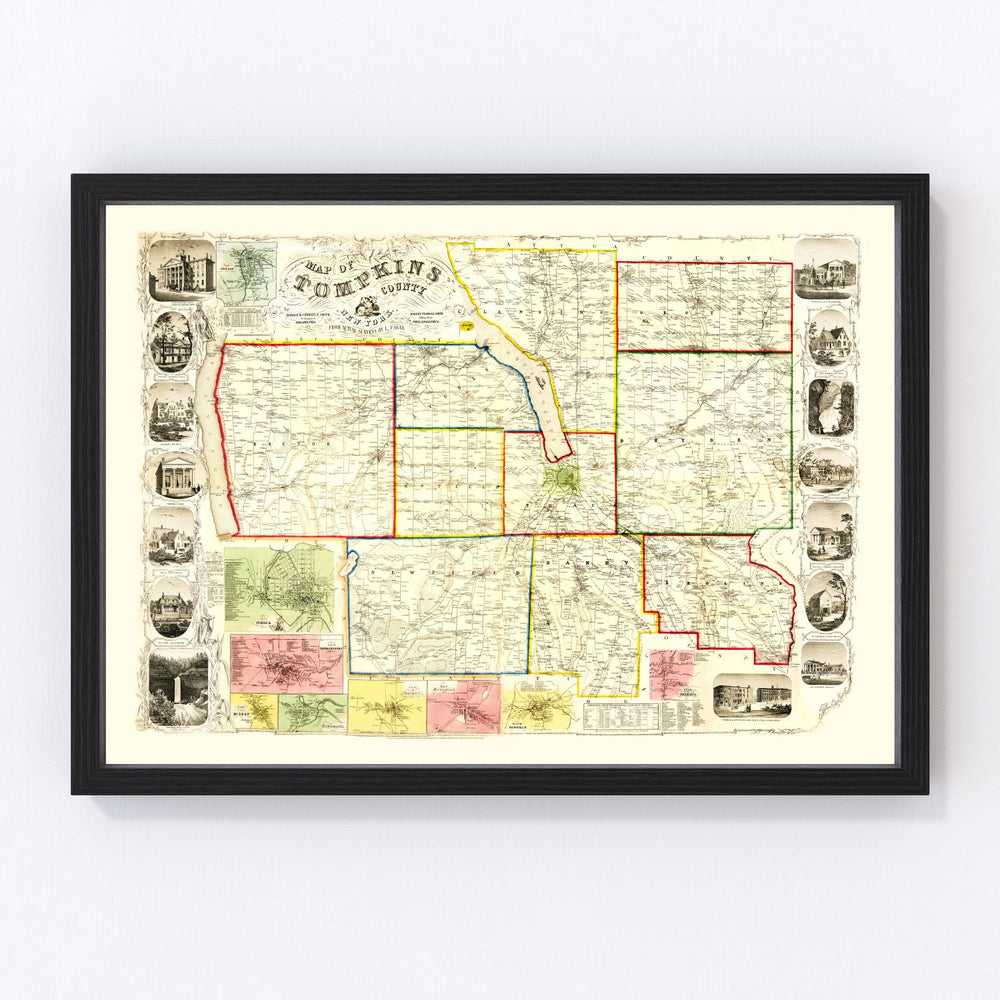 Tompkins County Vintage Map 1853