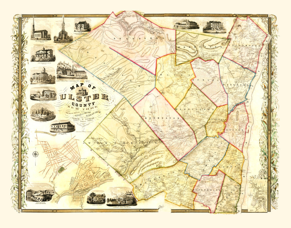 Vintage Map of Ulster County, New York 1853 print style example
