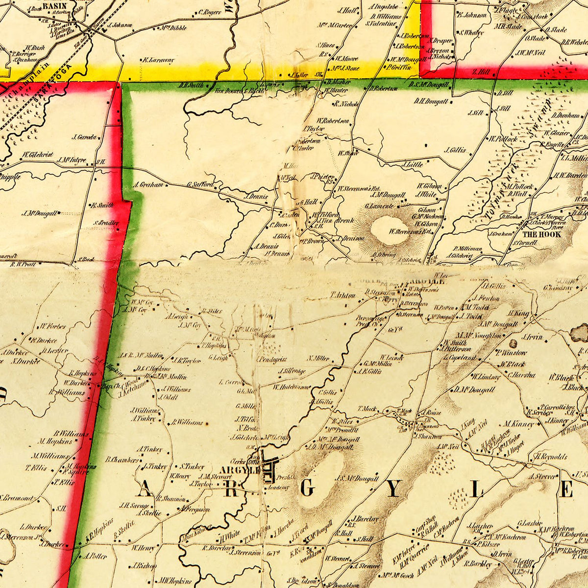 Restored historic details from the 1853 county map of Washington County, New York