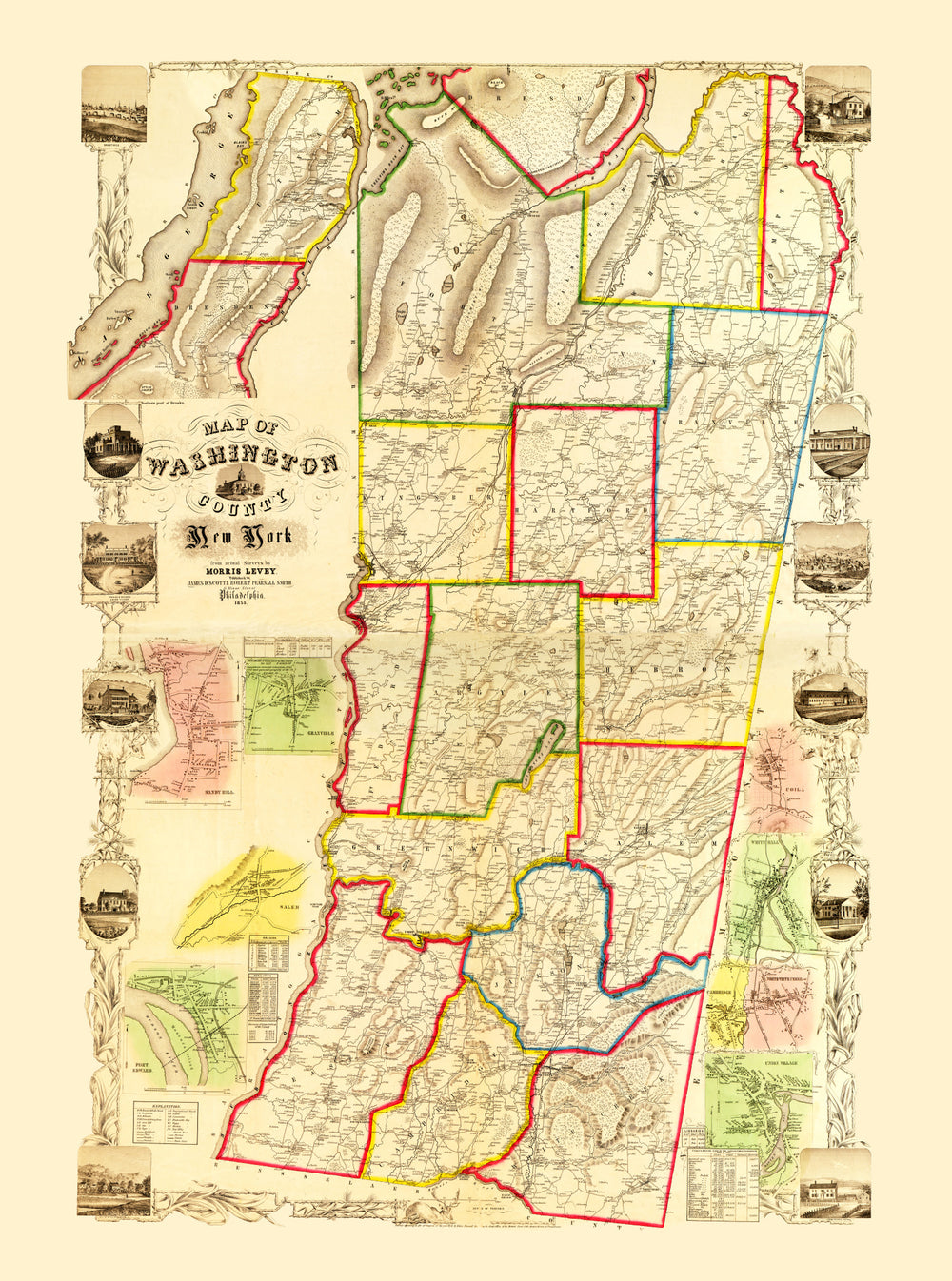 Vintage Map of Washington County, New York 1853 print style example