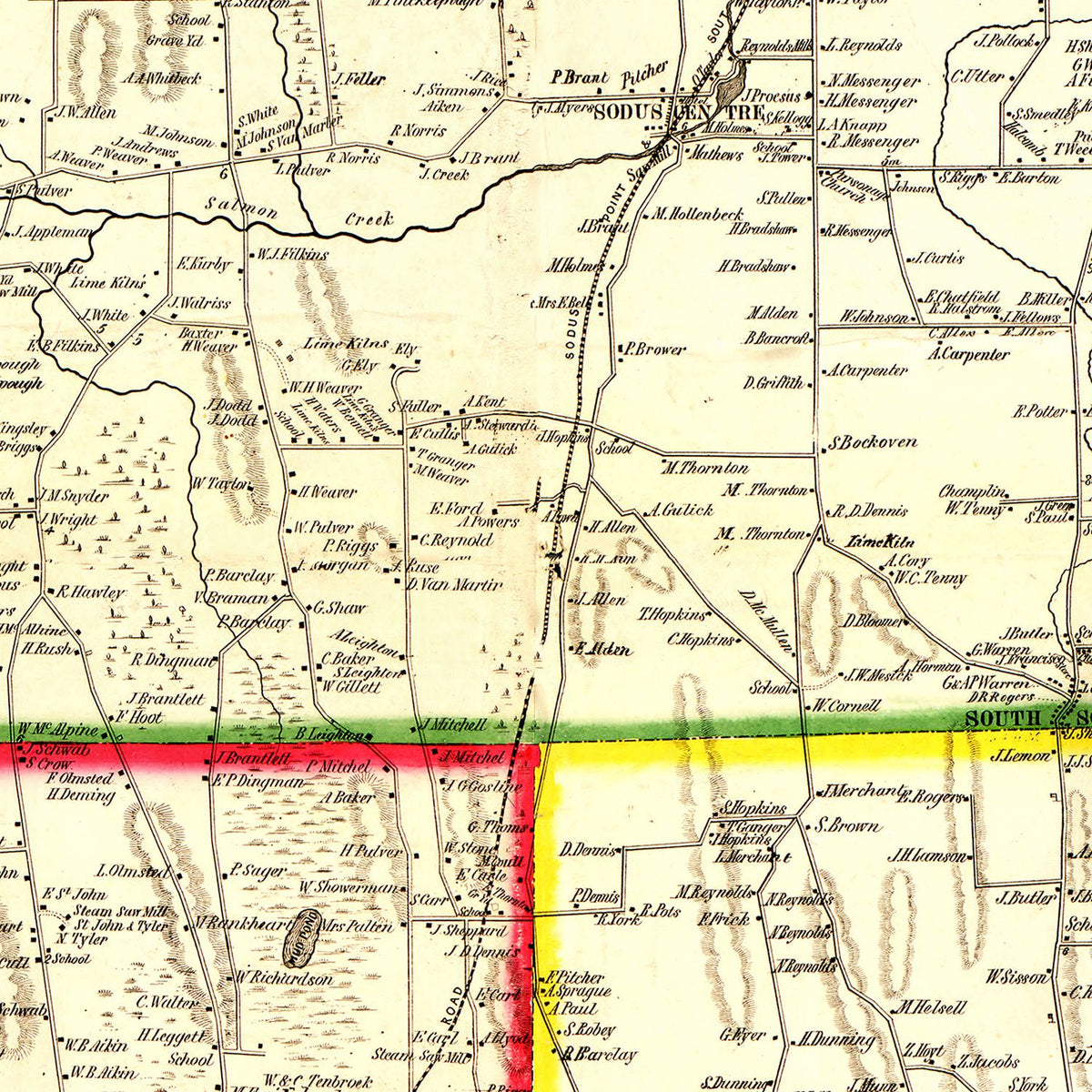 Restored historic details from the 1853 county map of Wayne County, New York