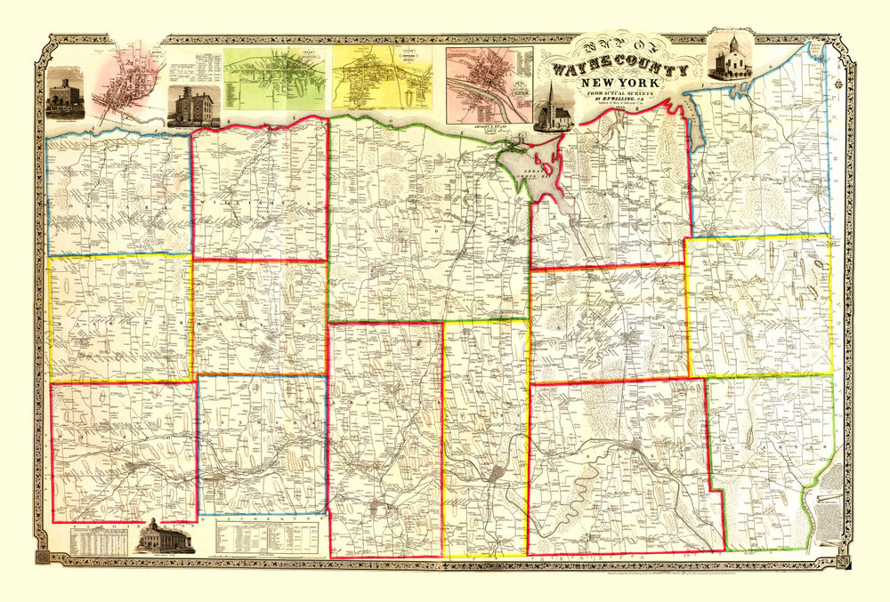 Vintage Map of Wayne County, New York 1853 print style example