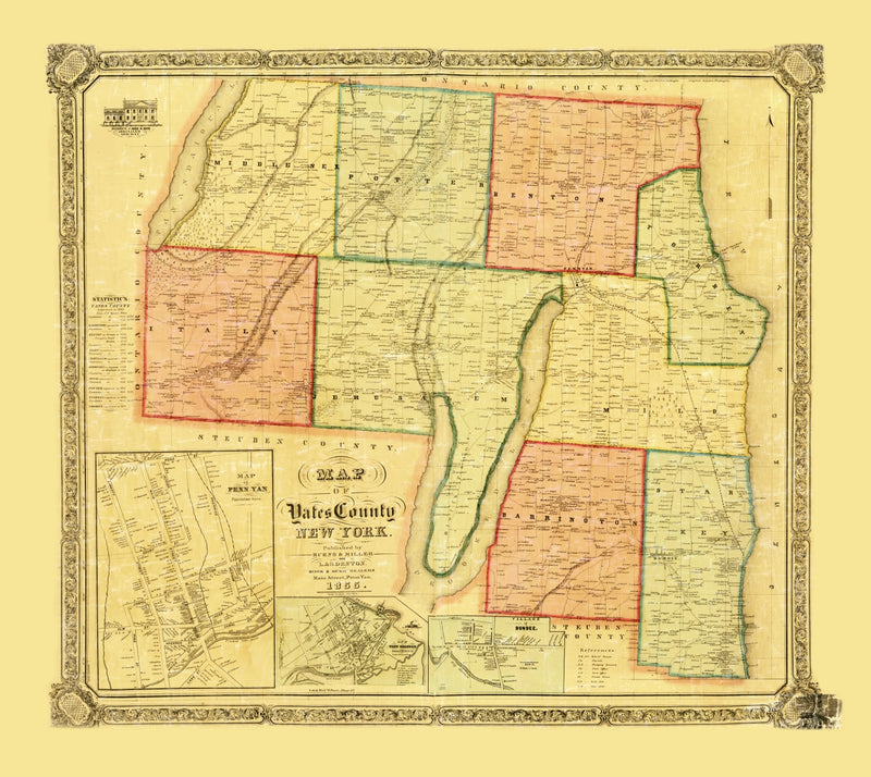 Size comparison using Vintage Map of Yates County, New York 1855