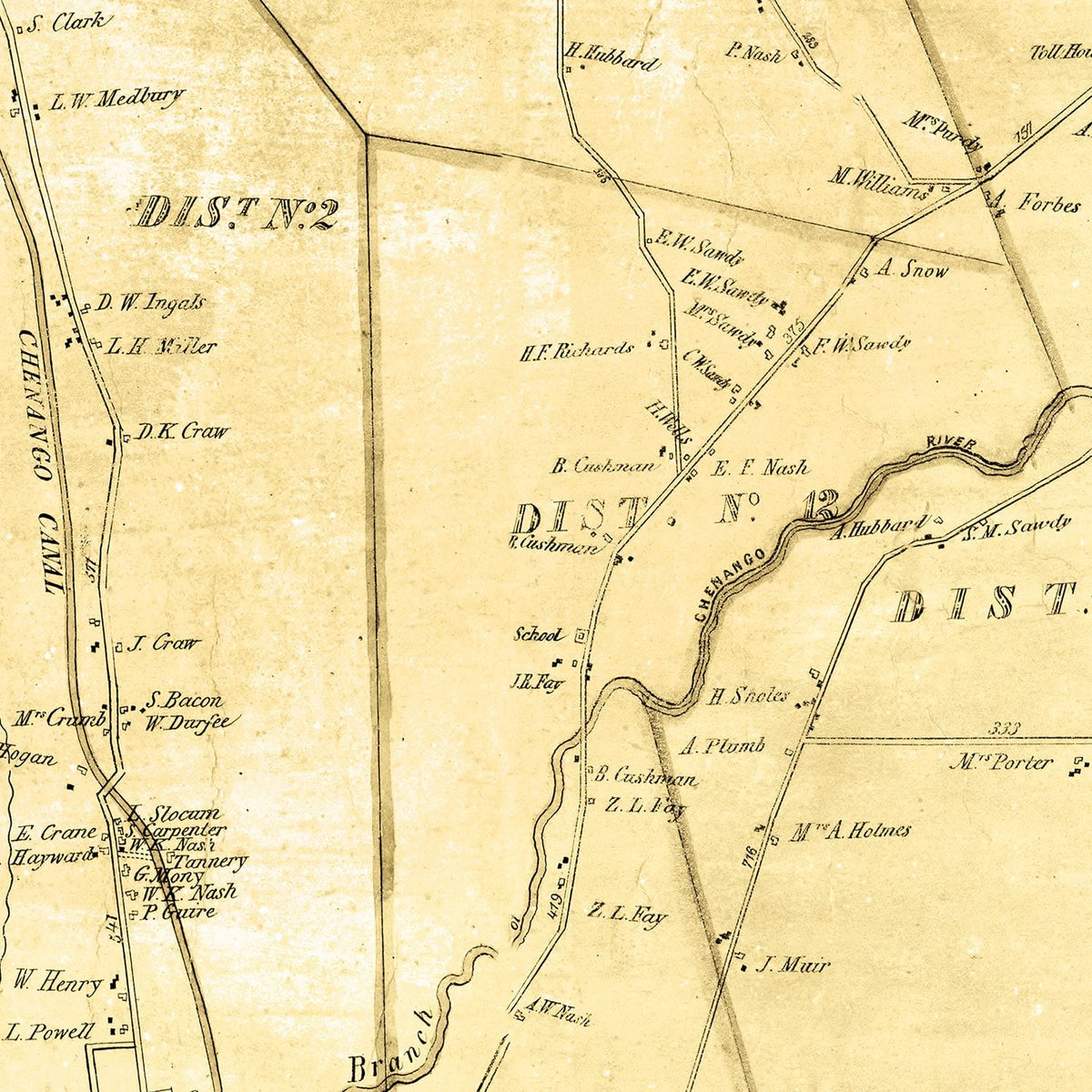 Restored historic details from the 1858 county map of Madison County, New York