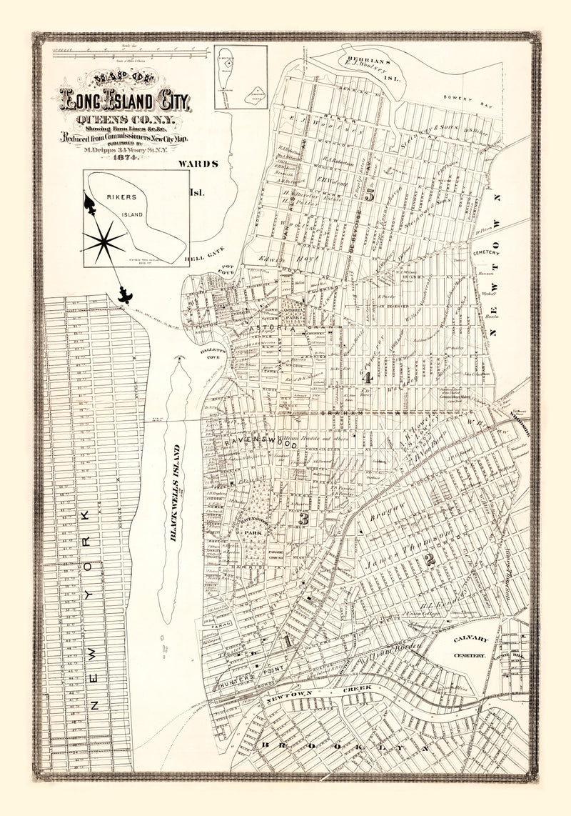 Size comparison using Vintage Map of Queens County, New York 1874